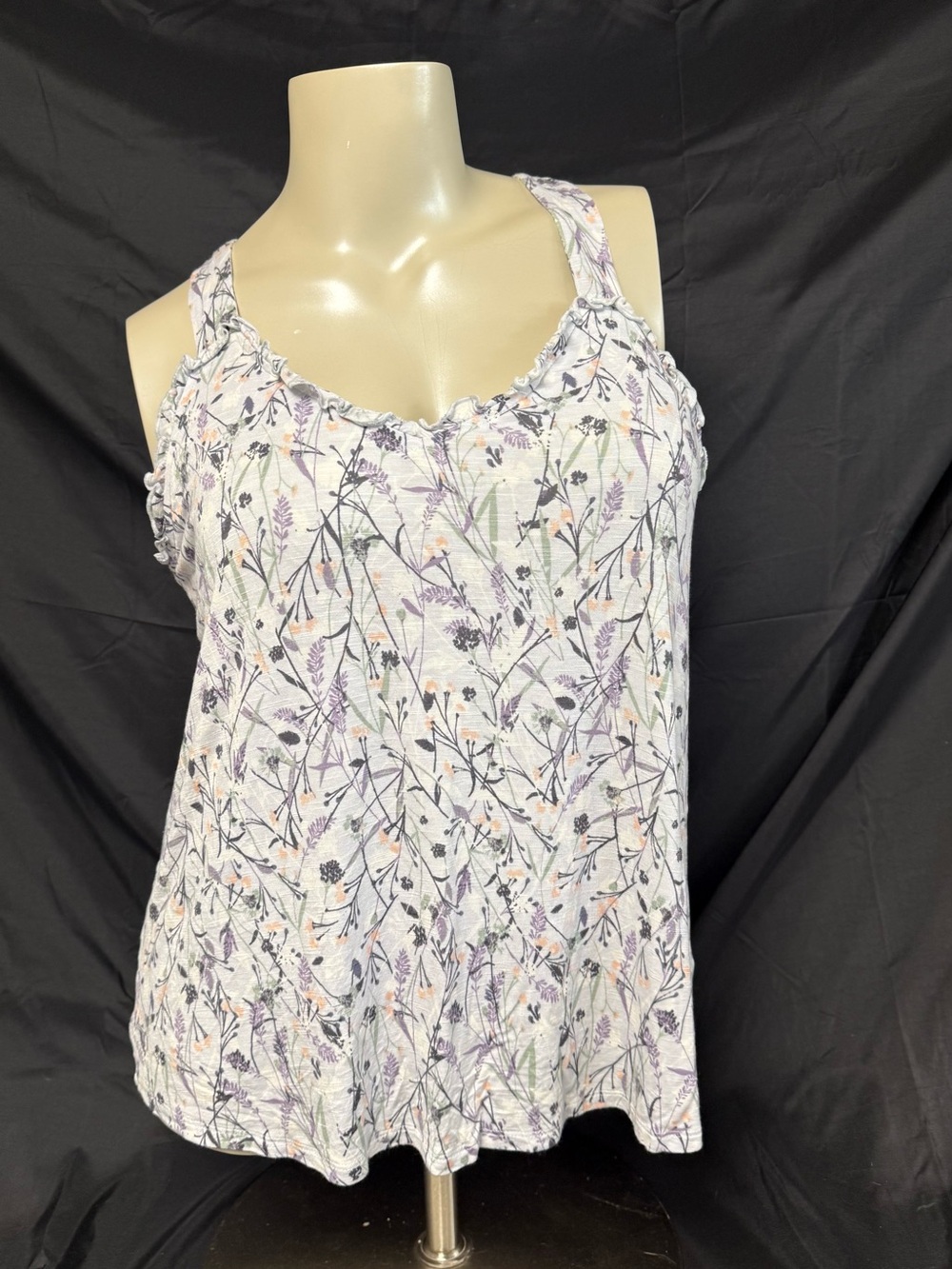 Lavender Floral Print Camisole Tank Top - Soft Scoop Neck